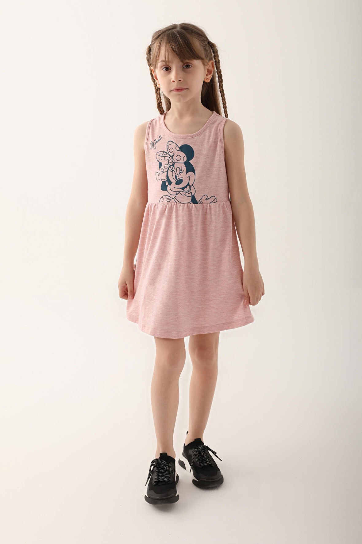 Minnie Mouse D4860-3 Çocuk  Pembe Melanj Elbise