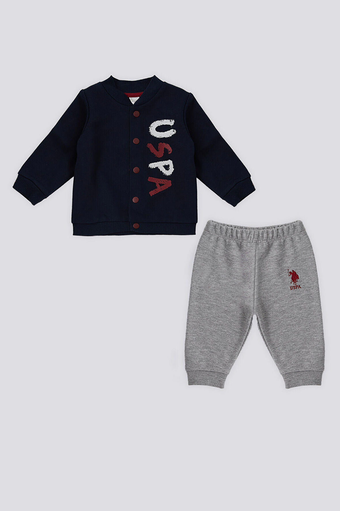 U.S. Polo Assn Lacivert Çıtçıtlı Uspa Baskılı Erkek Bebek 2 Li Takım