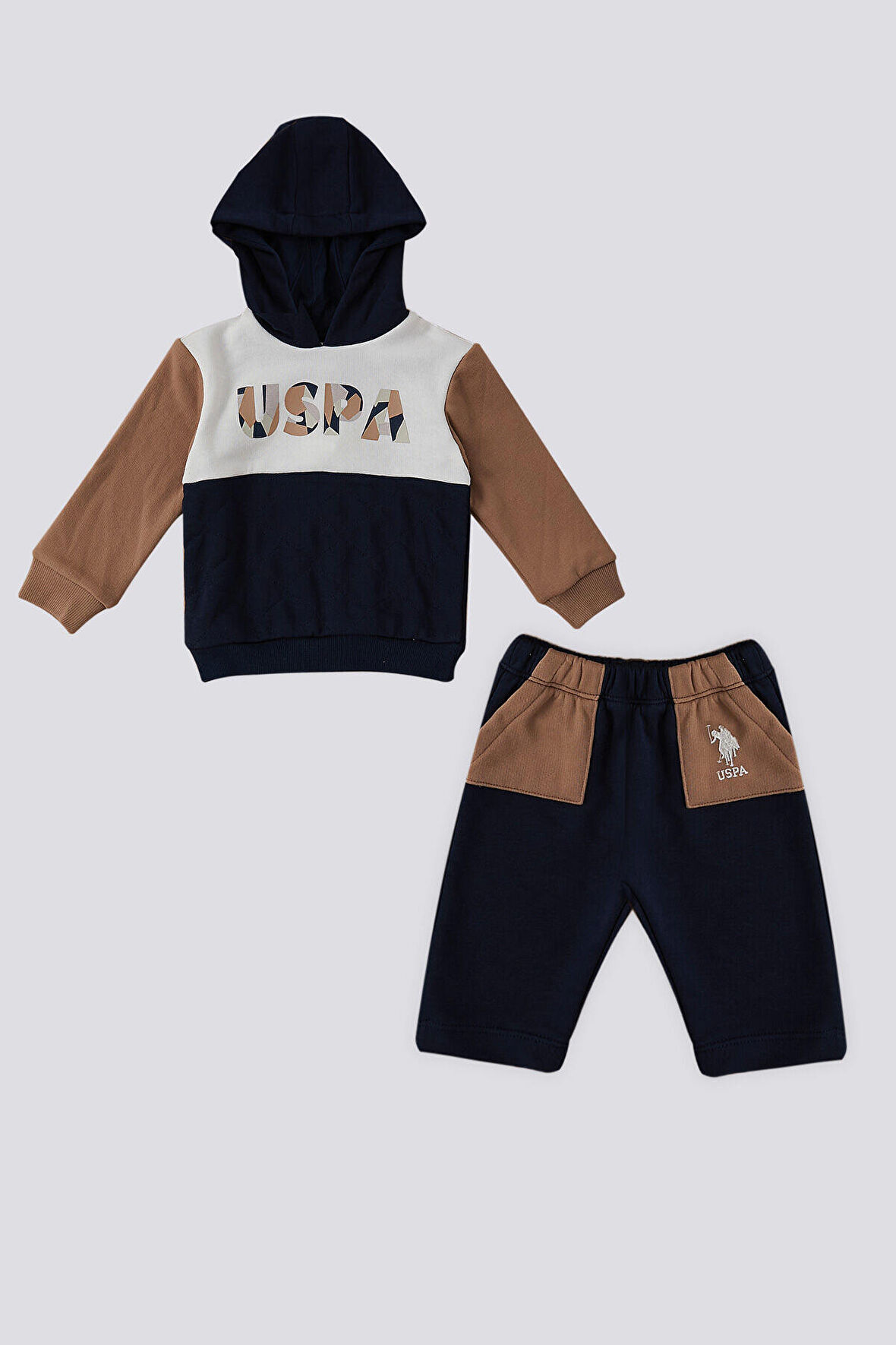 U.S. Polo Assn Krem Kapüşonlu Bebek 2 Li Takım