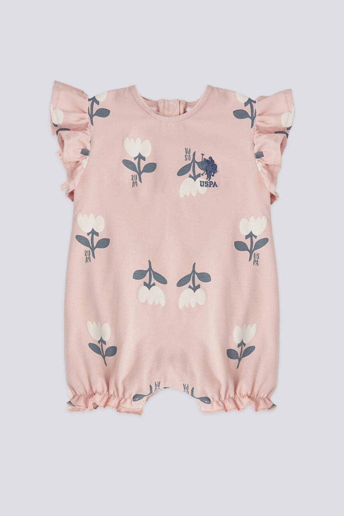 U.S. Polo Assn Lisanslı Roses Pembe Kız Bebek Tulum