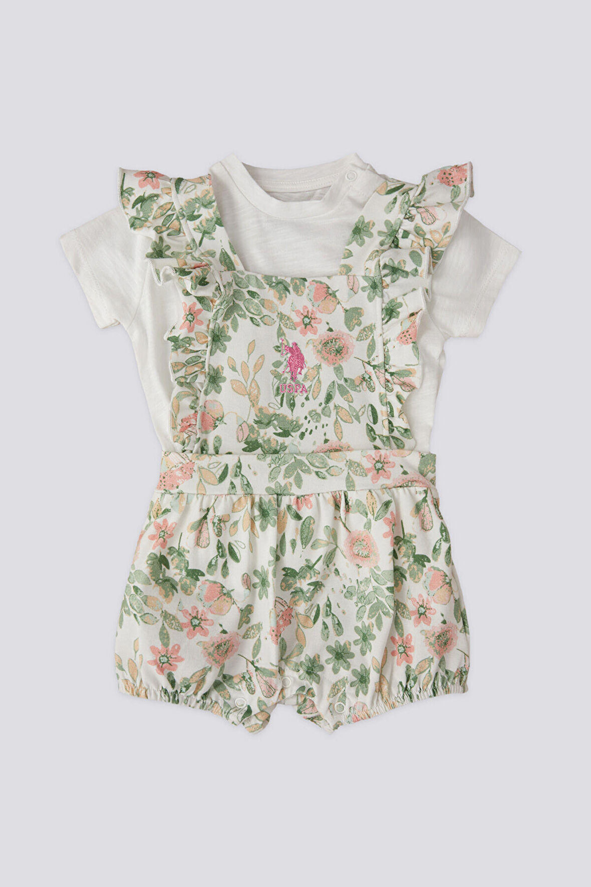 Lisanslı Flower Leaf Krem Kız Bebek Takımı