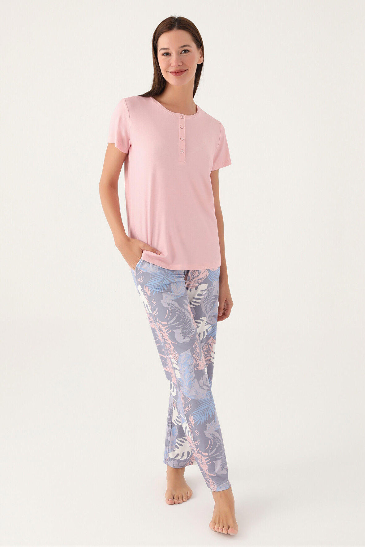 Pierre Cardin Leaf Pembe Kadın Kısa Kol Pijama Takımı