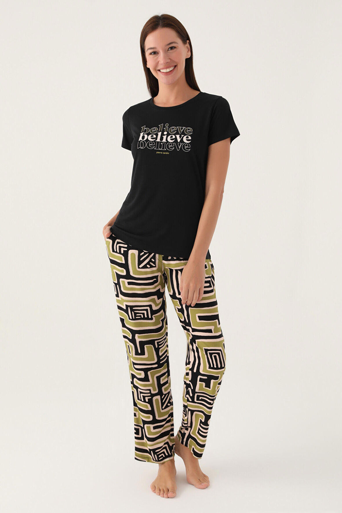 Pierre Cardin Believe Siyah Kadın Kısa Kol Pijama Takımı