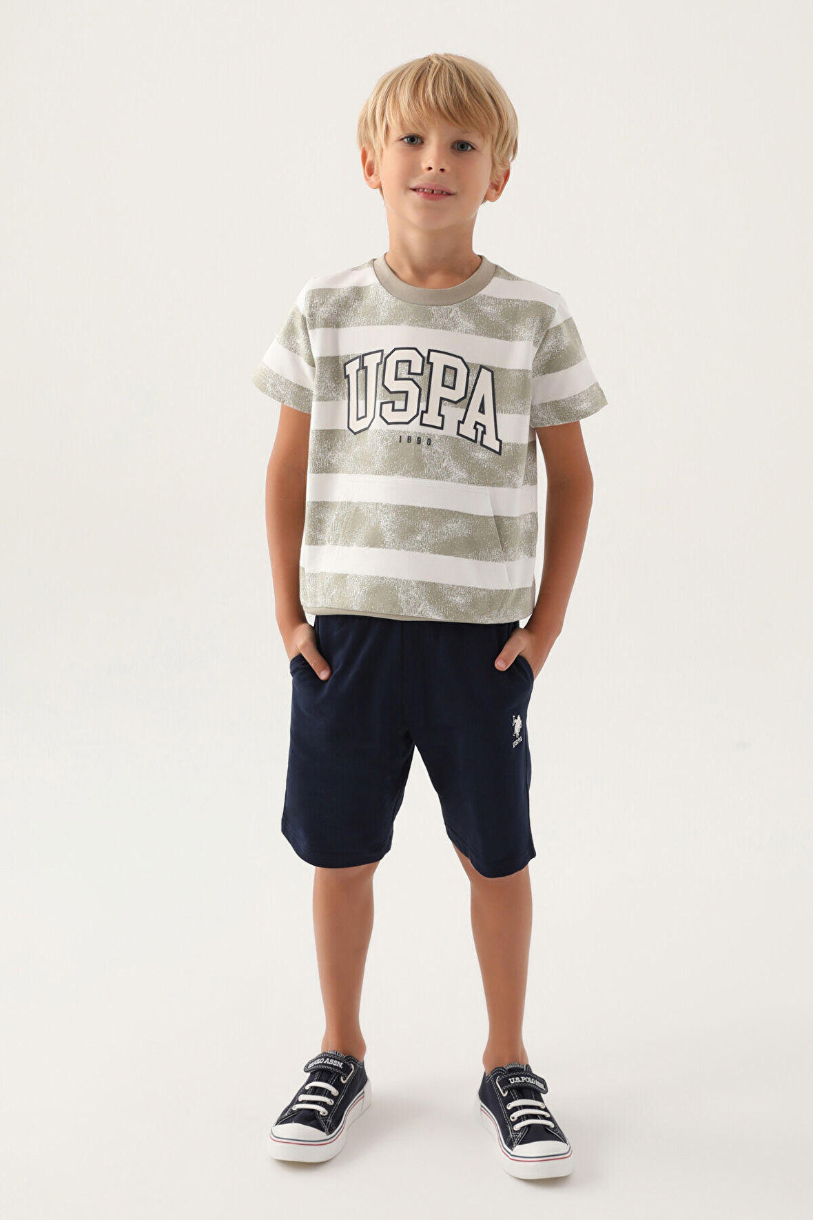 Lisanslı Kangaroo Pocket Açık Haki Erkek Çocuk Bermuda Takım