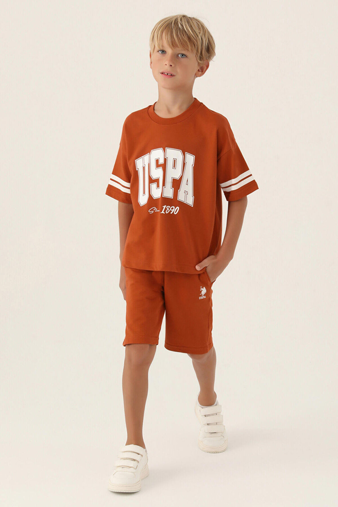 U.S. Polo Assn Lisanslı Sim Kahverengi Erkek Çocuk Bermuda Takım