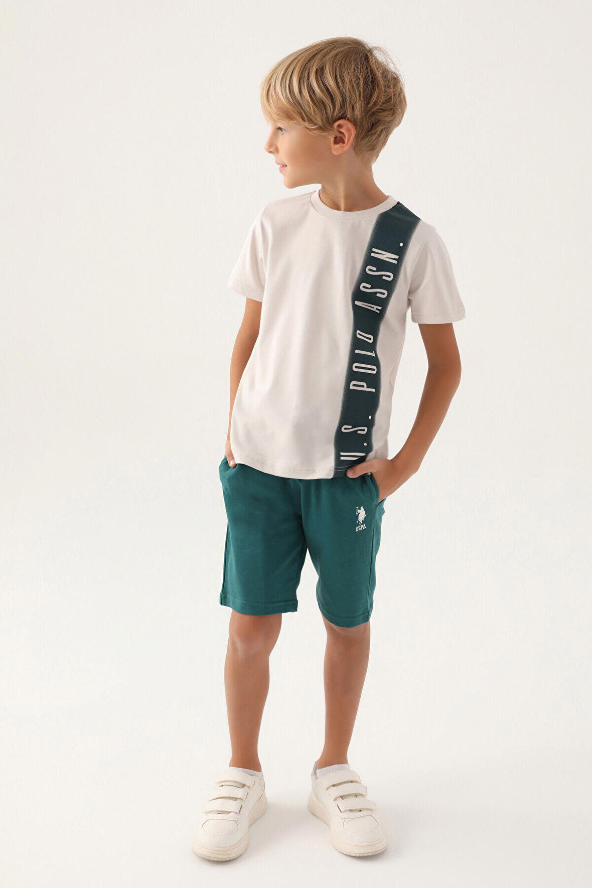 U.S. Polo Assn Lisanslı Striped Taş Erkek Çocuk Bermuda Takım