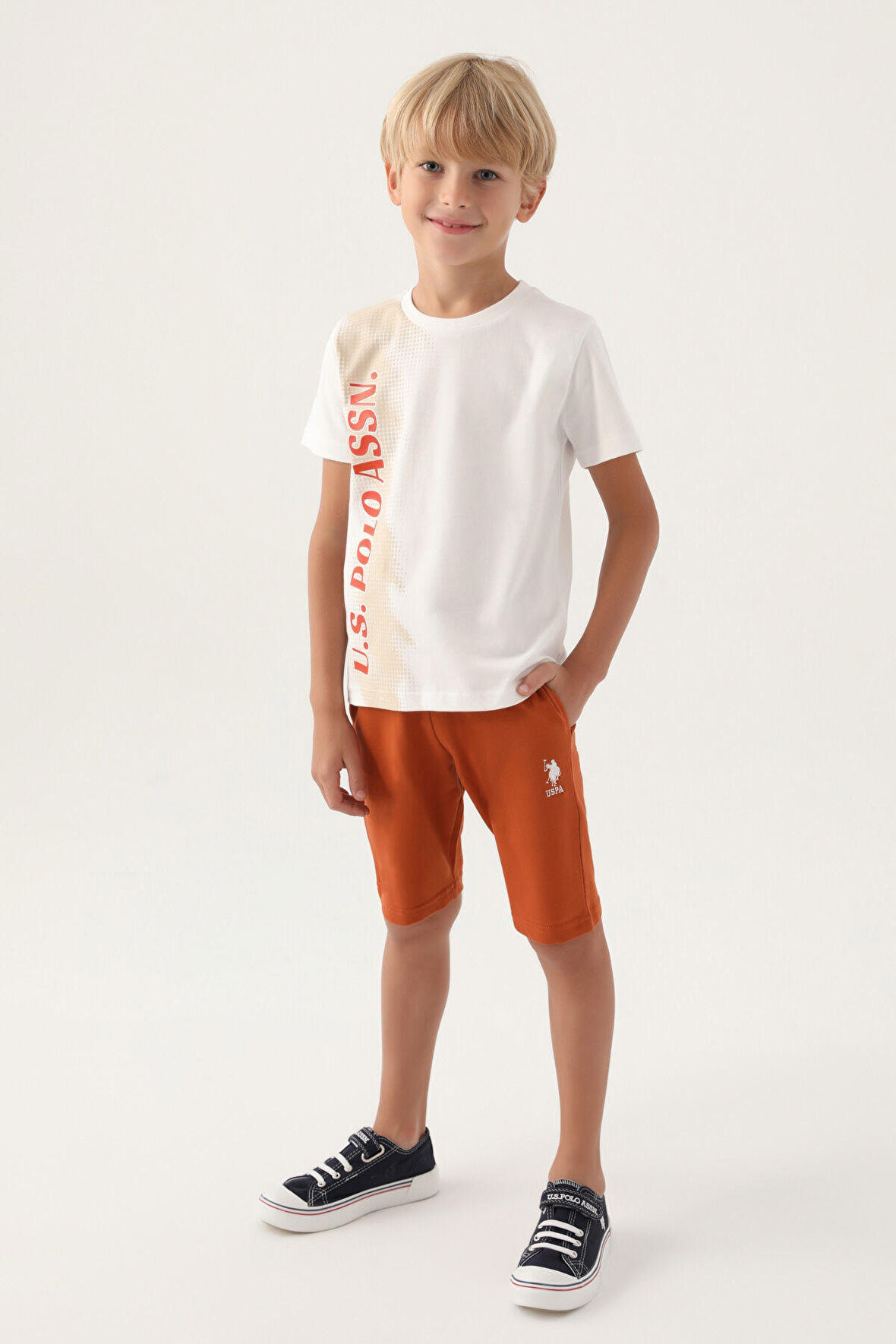 U.S. Polo Assn Lisanslı Written Krem Erkek Çocuk Bermuda Takım