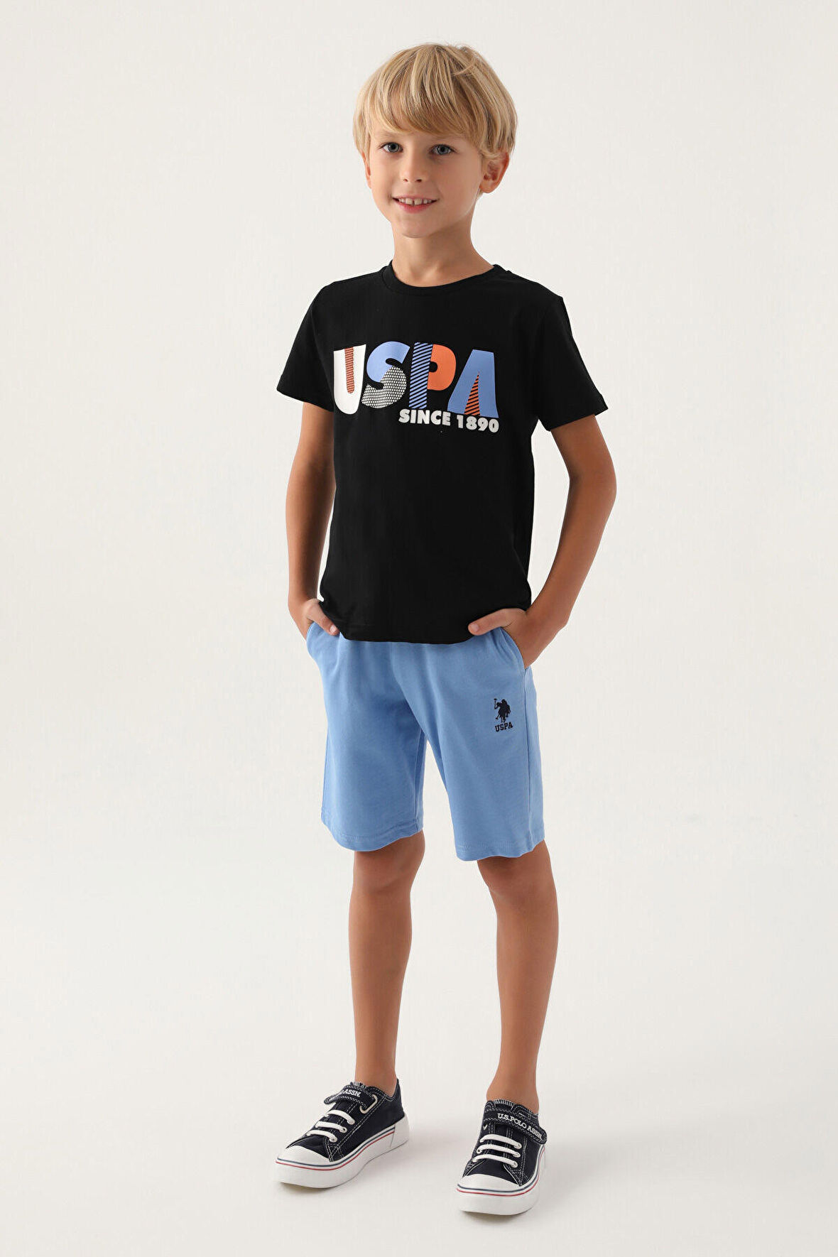 U.S. Polo Assn Lisanslı Colourful Siyah Erkek Çocuk Bermuda Takım