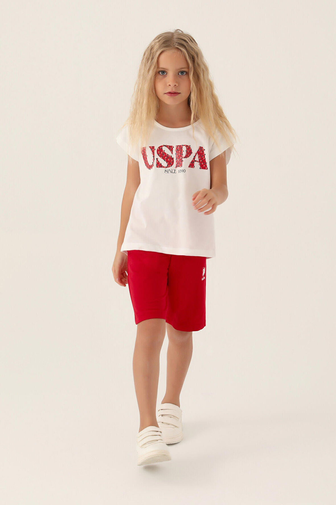 U.S. Polo Assn Lisanslı Flower Written Kırmızı Kız Çocuk Bermuda Takım