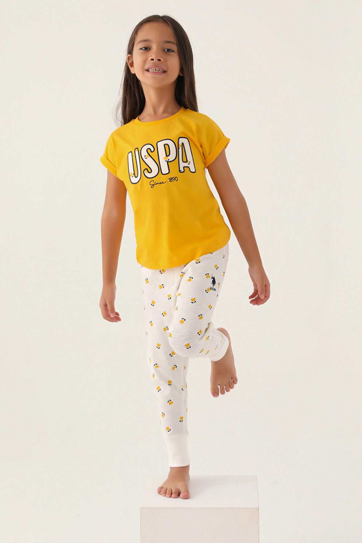 Lisanslı Text Printed Sarı Kız Çocuk Pijama Takımı