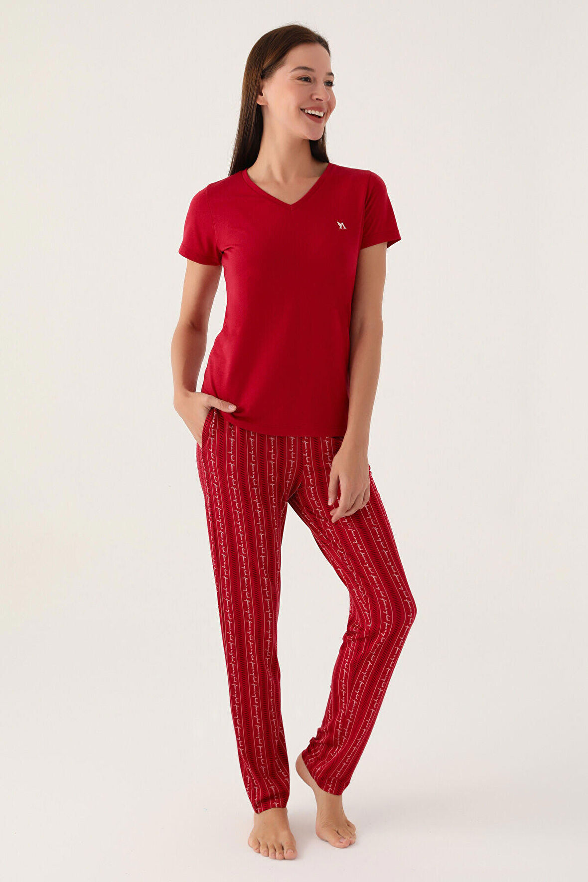 Arnetta Basics Bordo Kadın Kısa Kol Pijama Takımı