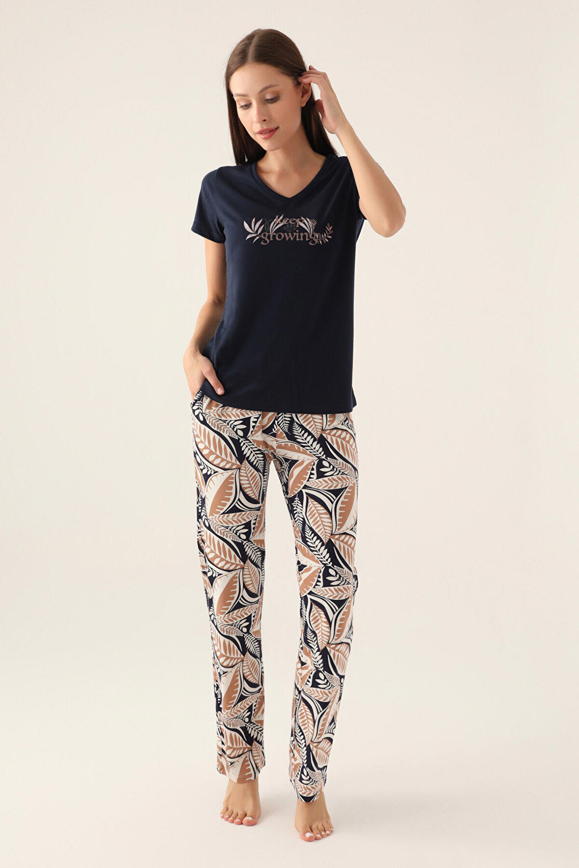 Arnetta Keep Lacivert Kadın Kısa Kol Pijama Takımı