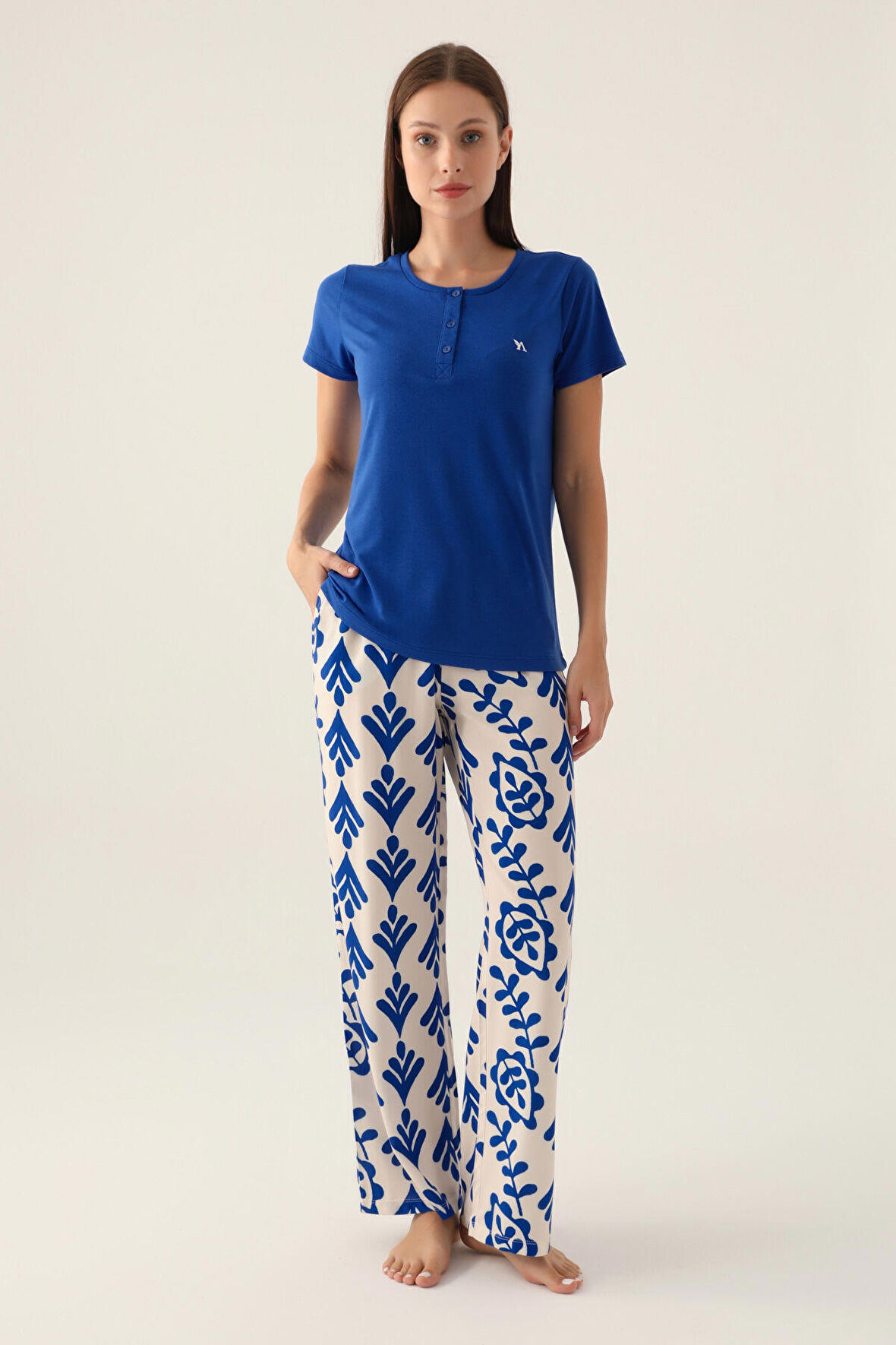 Arnetta Patterned Mavi Kadın Kısa Kol Pijama Takımı