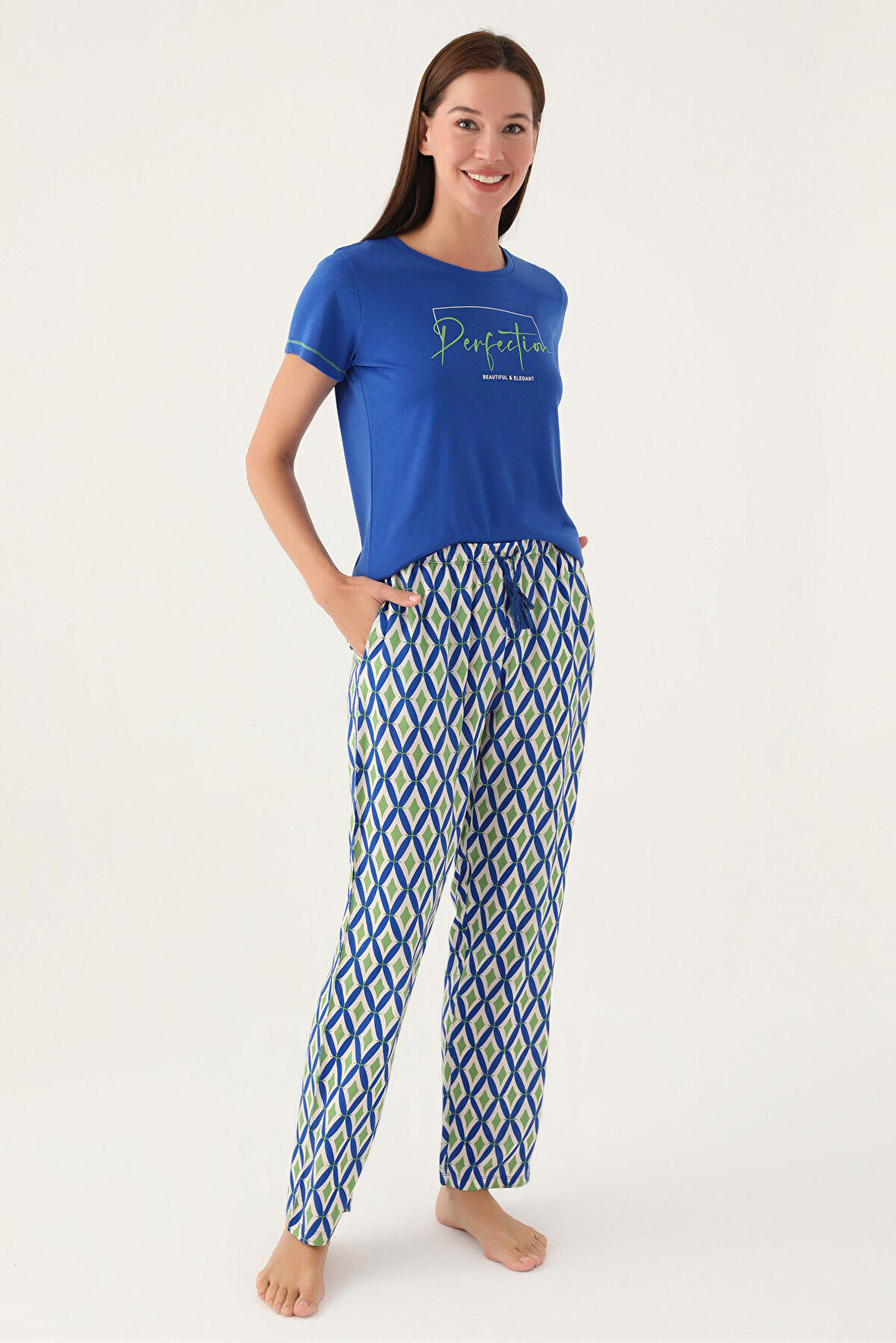 Arnetta Perfection Mavi Kadın Kısa Kol Pijama Takımı