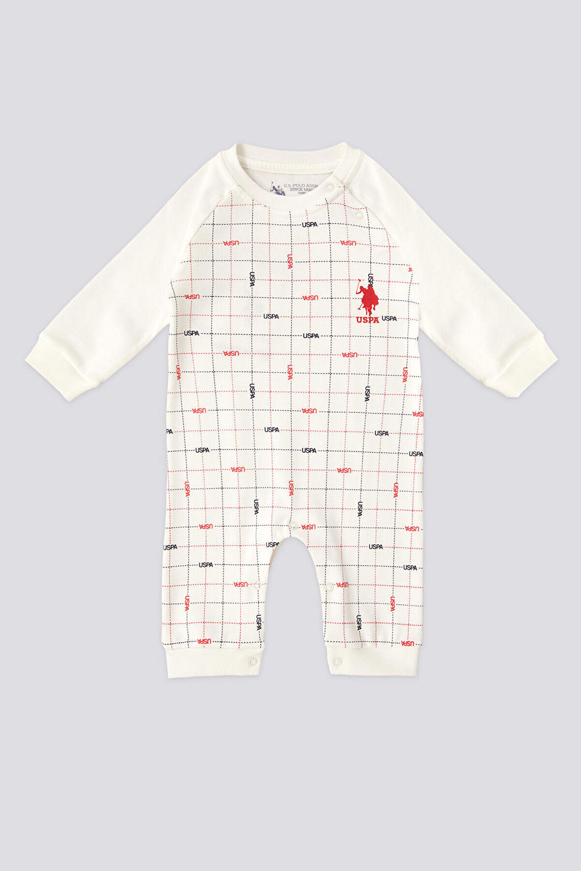 U.S. Polo Assn Lisanslı Plaid Krem Erkek Bebek Tulum