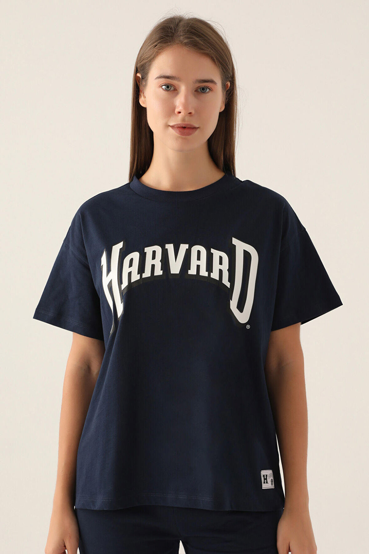 Harvard Patterned Lacivert Kadın T-Shirt