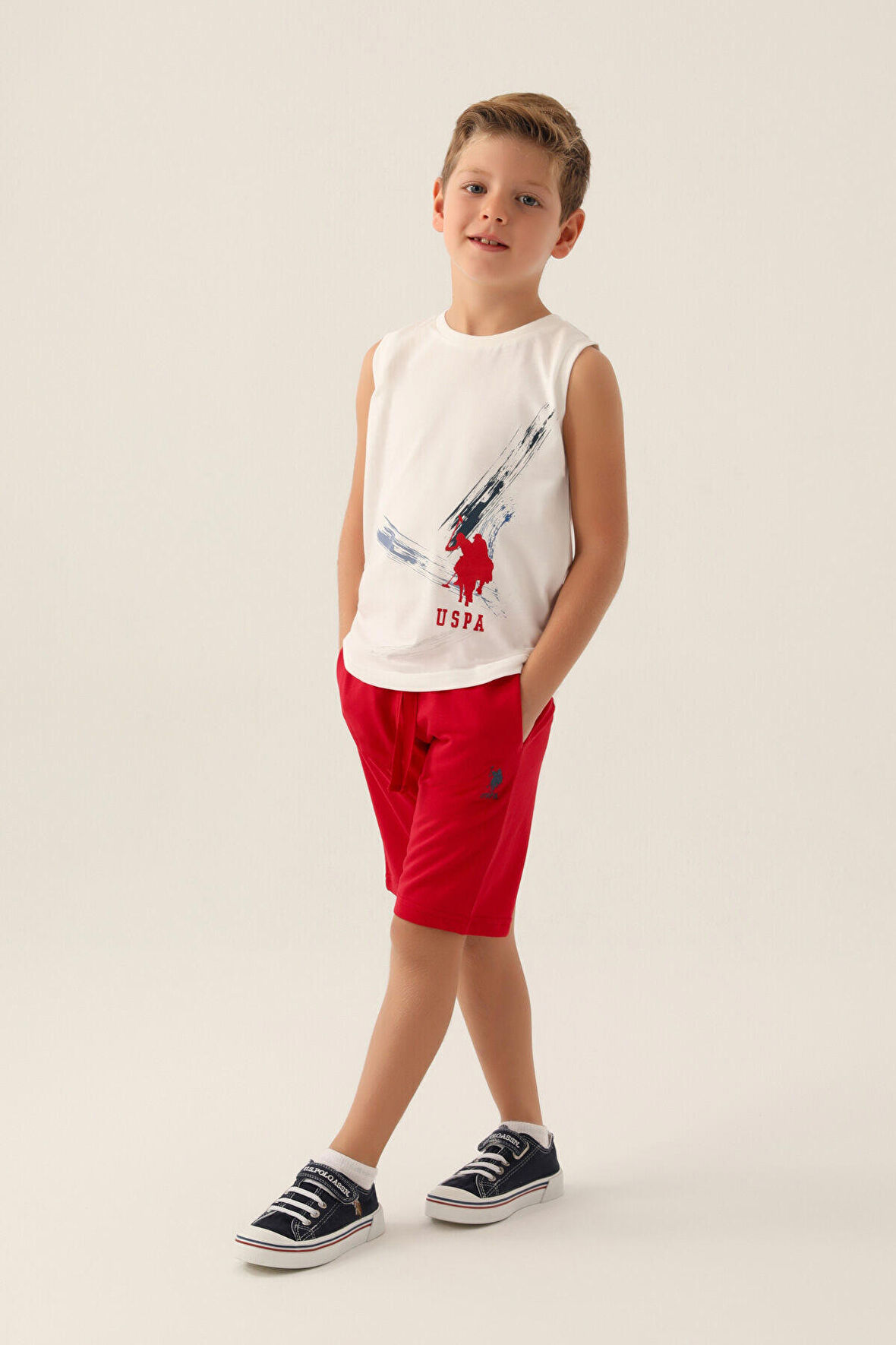 U.S. Polo Assn Lisanslı Zero Arm Krem Erkek Çocuk Bermuda Takım