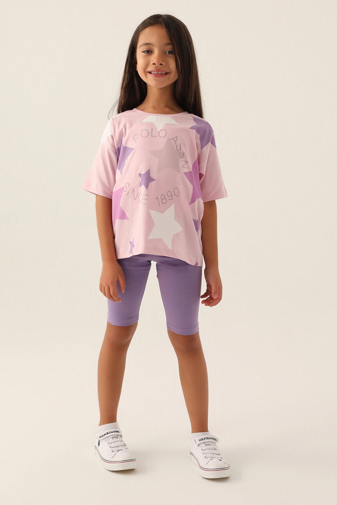 U.S. Polo Assn Lisanslı Starry Toz Pembe Kız Çocuk Bermuda Takım