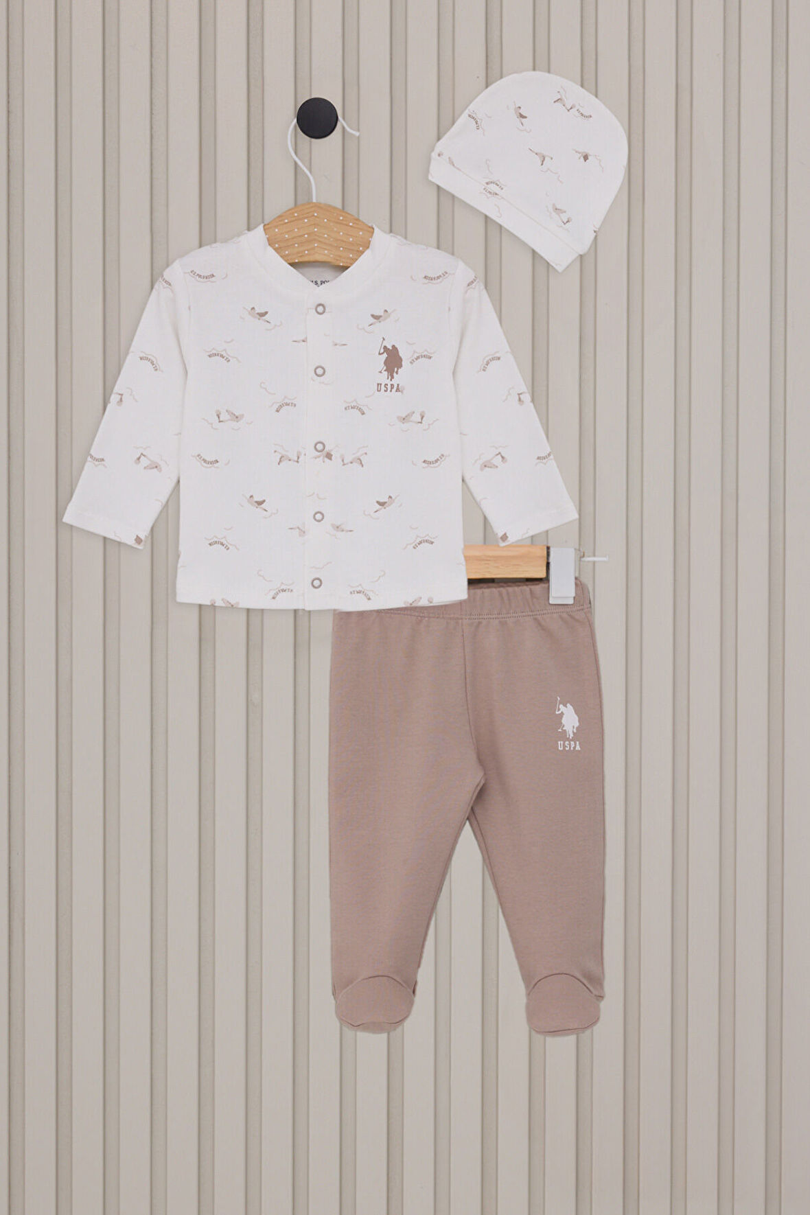 US POLO ERKEK BEBEK PATİKLİ 3LÜ TAKIM  Krem