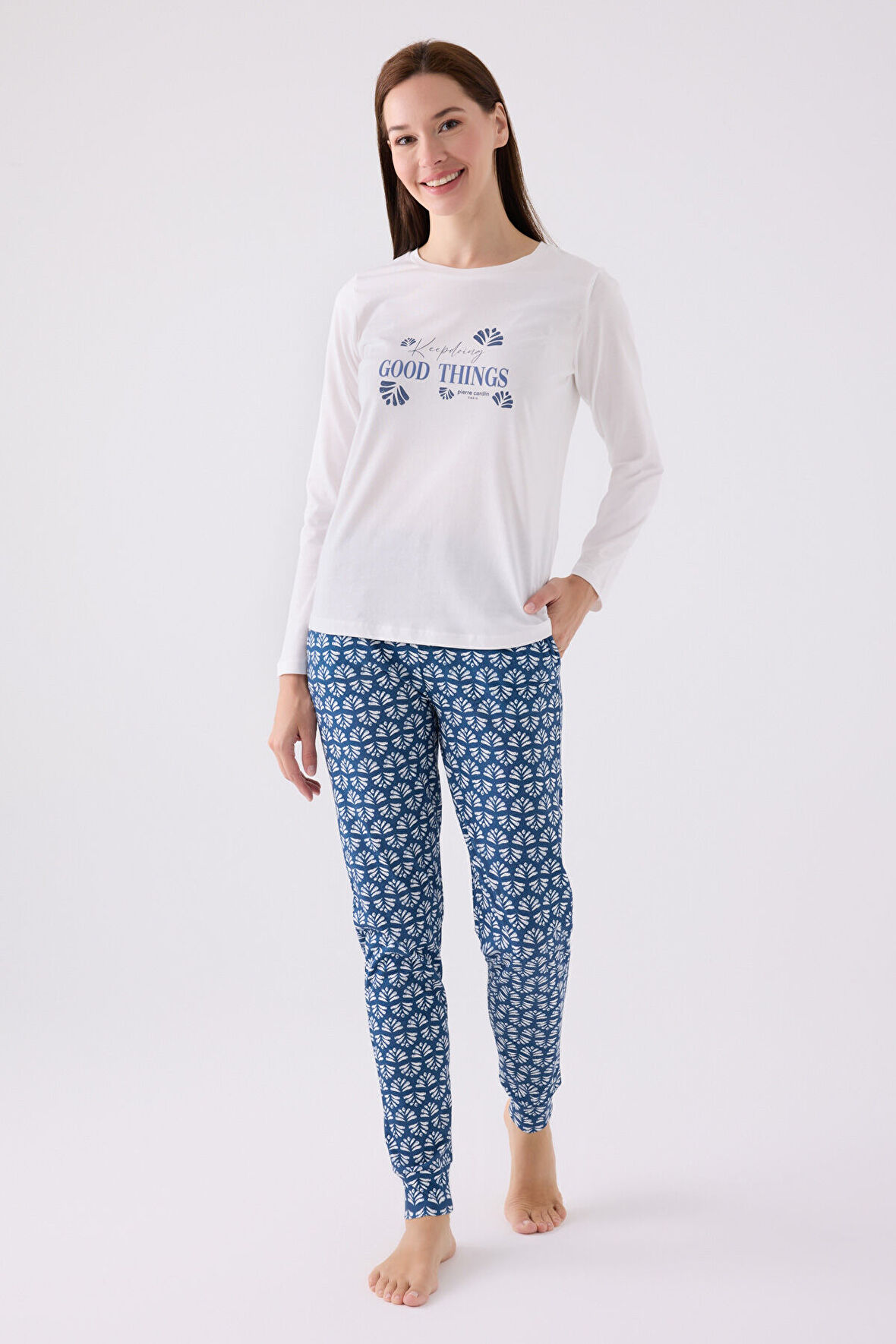 Pıerre Cardın Kadın Uzun Kol Pijama Takım PC8881 Krem