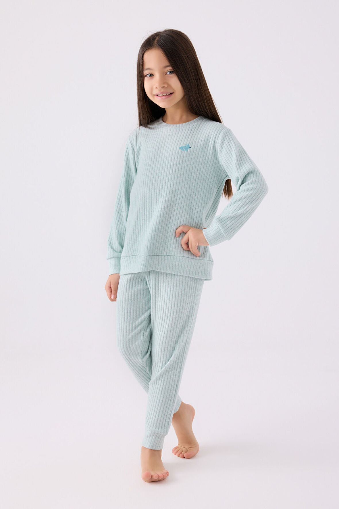 Rolypoly Kız Çocuk Uzun Kol Pijama Takım RP3464 Su Yeşili