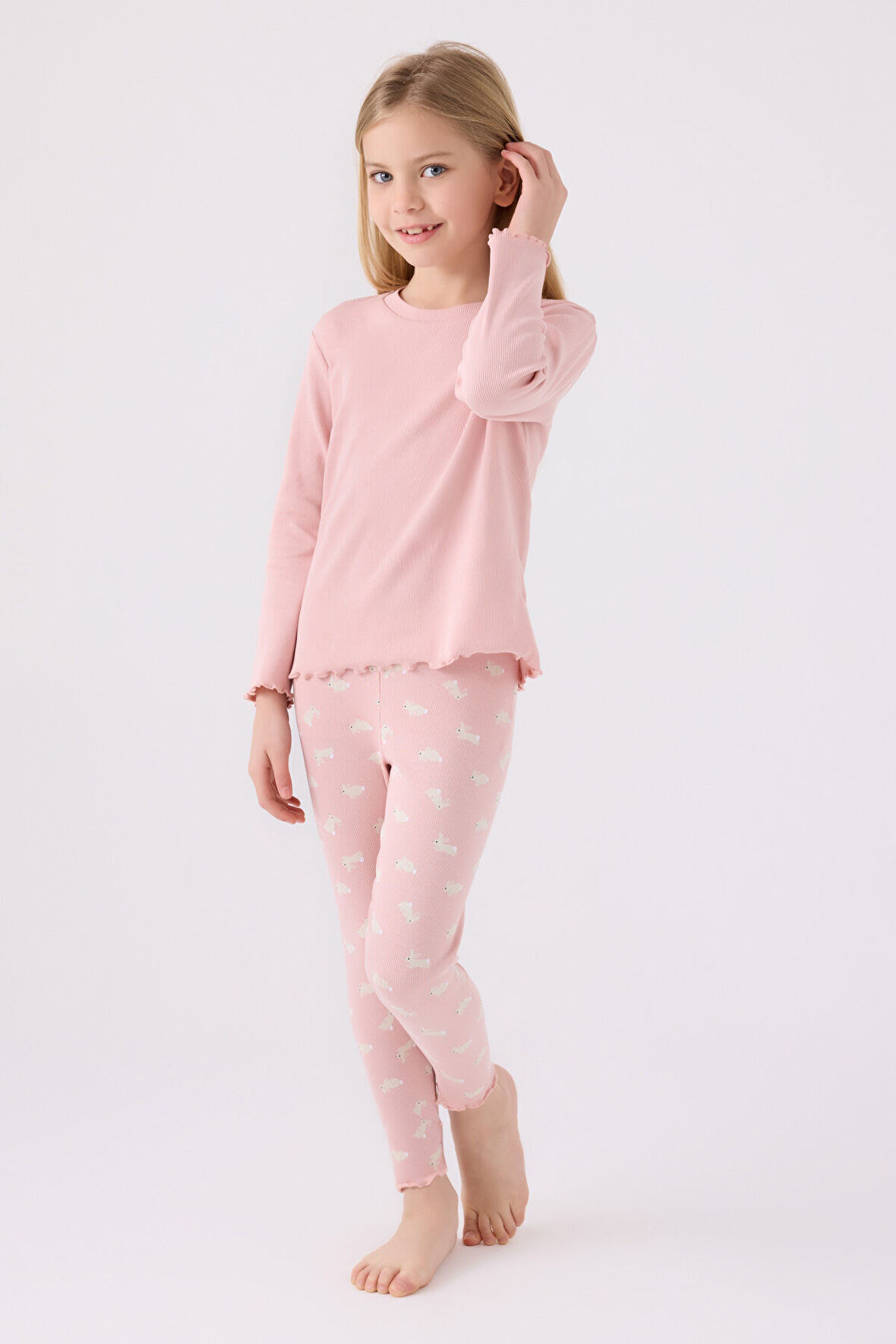 Rolypoly Kız Çocuk Uzun Kol Pijama Takım RP3458 Somon