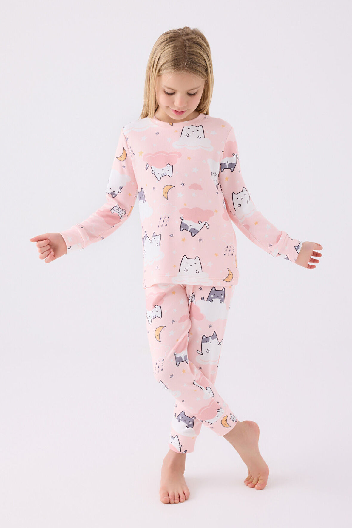 Rolypoly Kız Çocuk Uzun Kol Pijama Takım RP3460 Açık Pembe