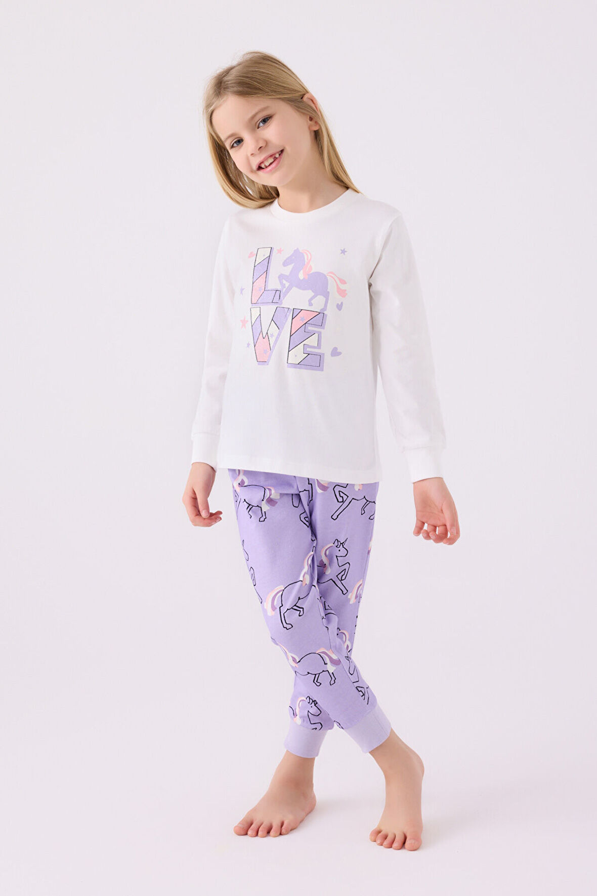 Rolypoly Kız Çocuk Uzun Kol Pijama Takım RP3476 Krem