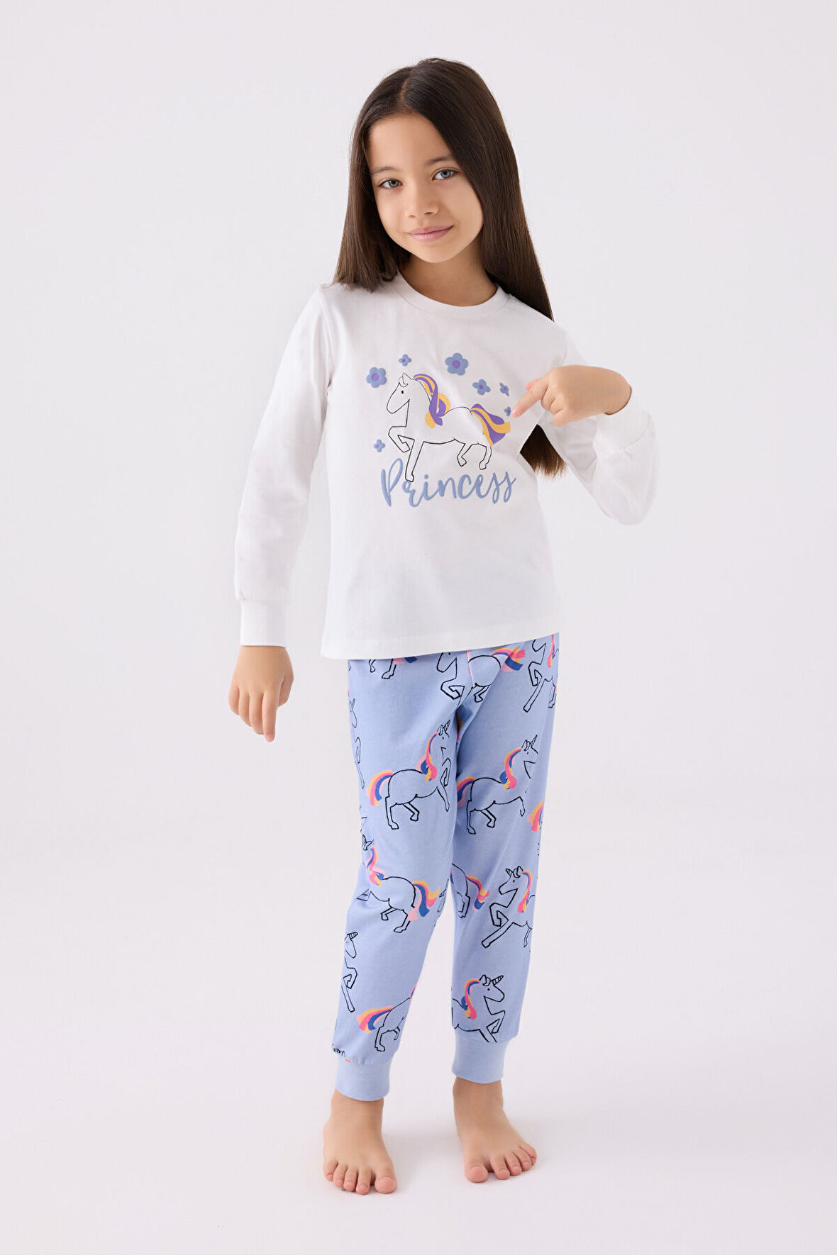 Rolypoly Kız Çocuk Uzun Kol Pijama Takım RP3477 Krem