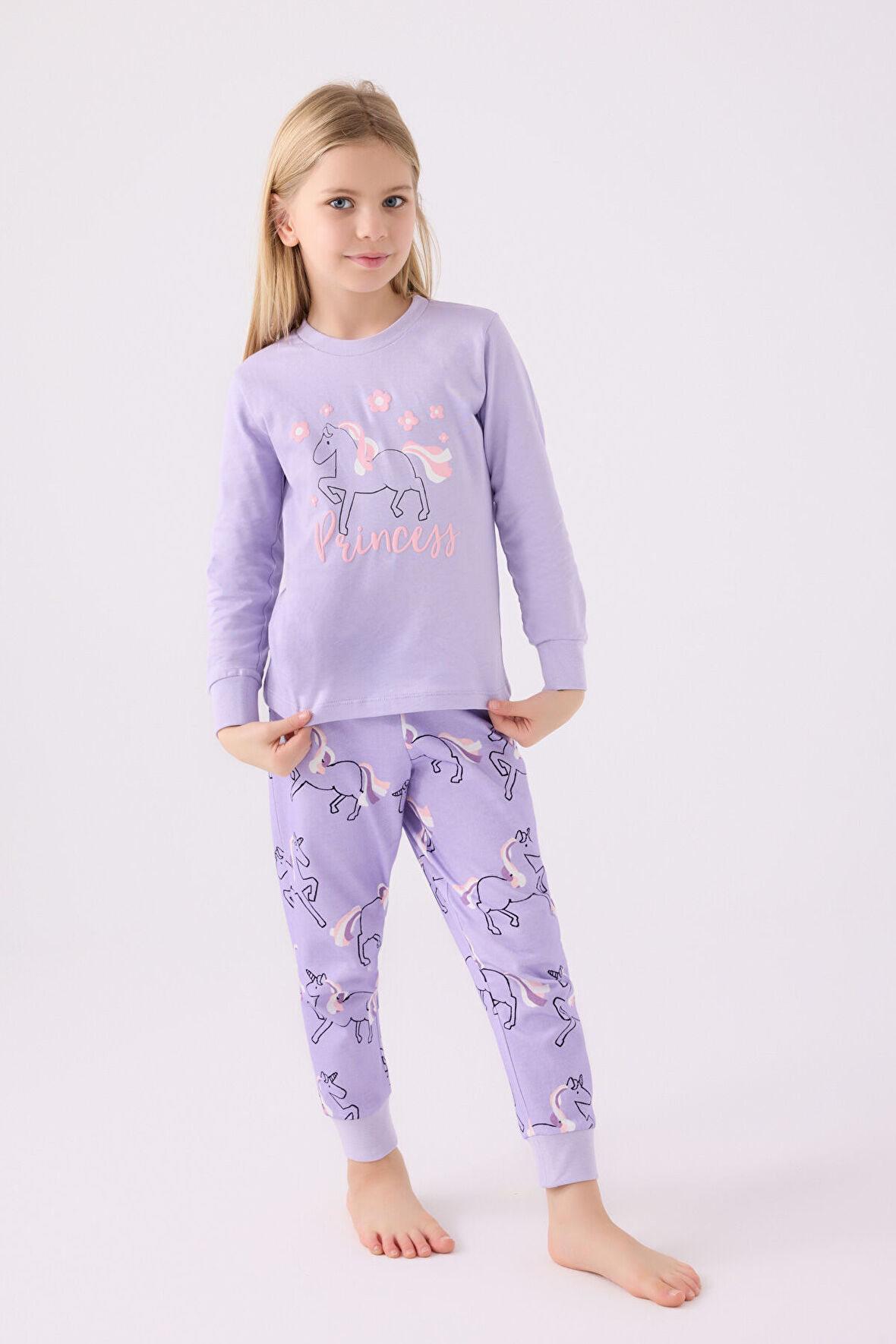 Rolypoly Kız Çocuk Uzun Kol Pijama Takım RP3477 Lila