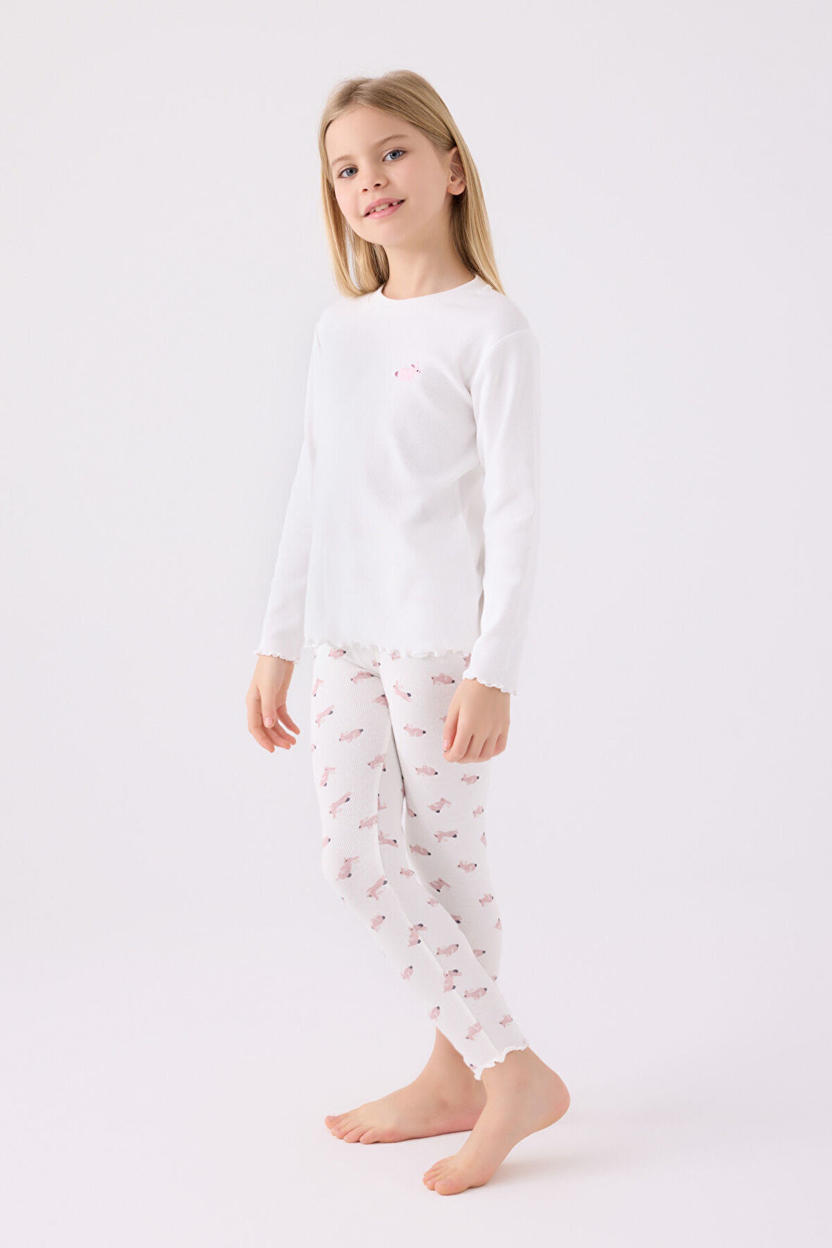 Rolypoly Kız Çocuk Uzun Kol Pijama Takım RP3458 Krem