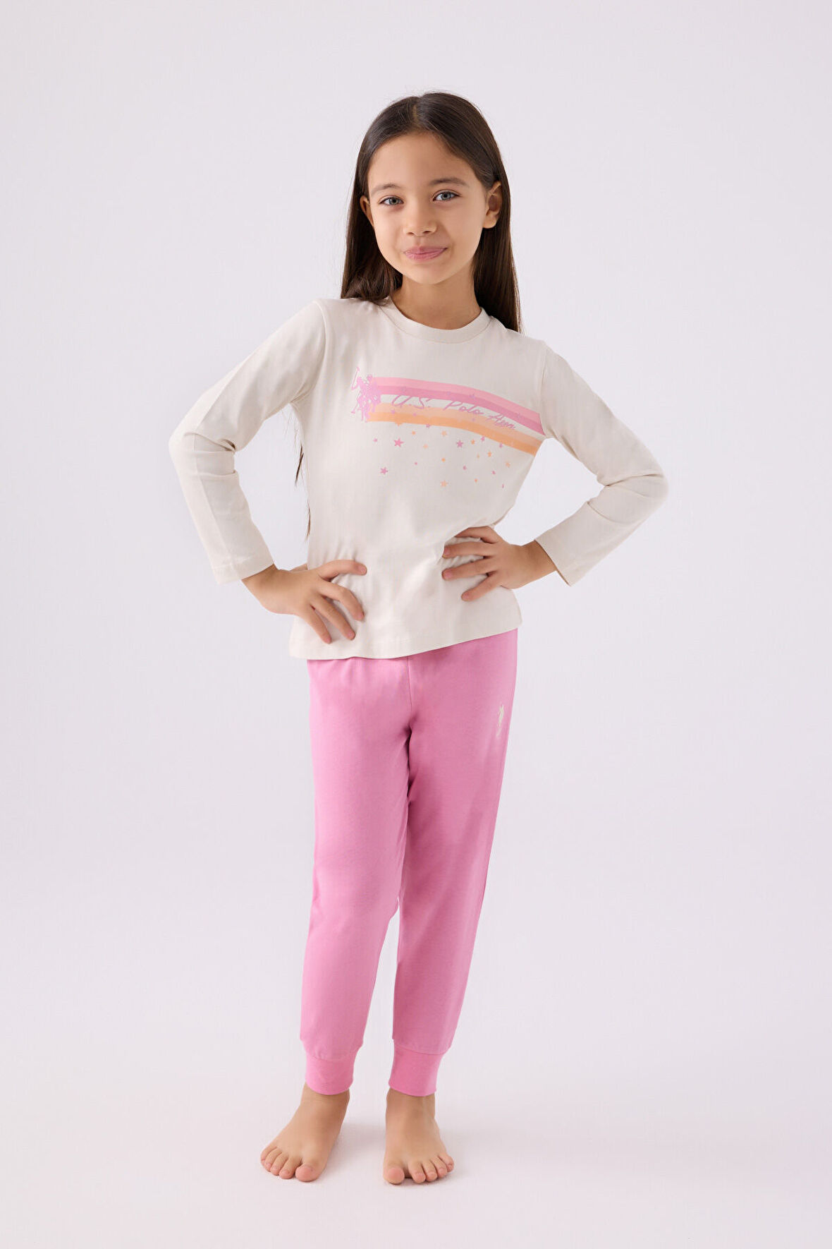 Kız Çocuk Bej Uzun Kol Pijama Takım