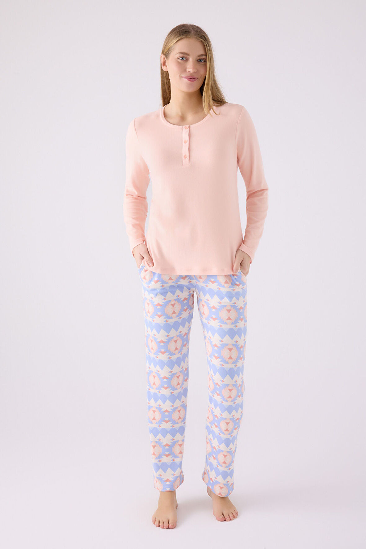 Arnetta Kadın Uzun Kol Pijama Takım AR3098 Somon