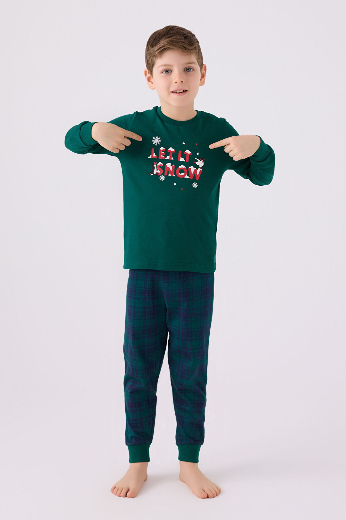 Arnetta Erkek Çocuk Koyu Yeşil Uzun Kol Pijama Takım