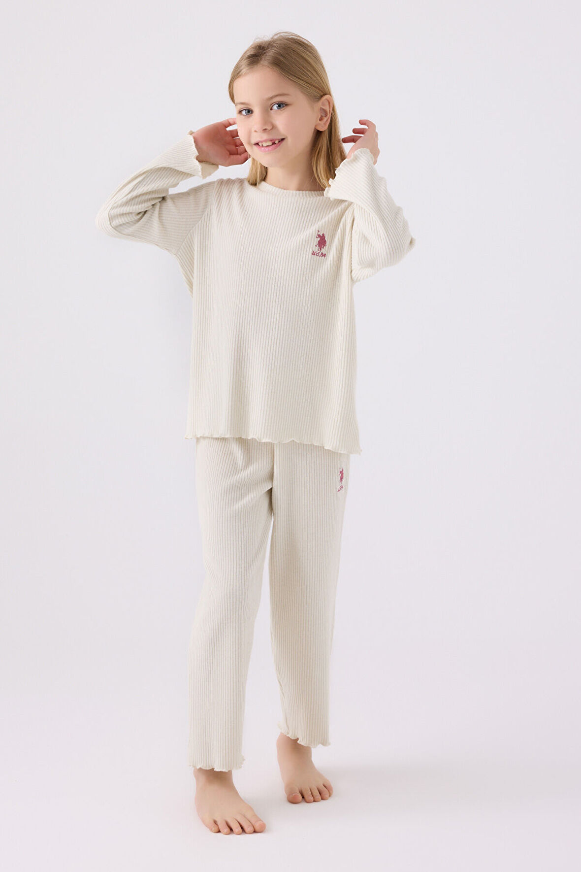 Kız Çocuk Krem Uzun Kol Pijama Takım