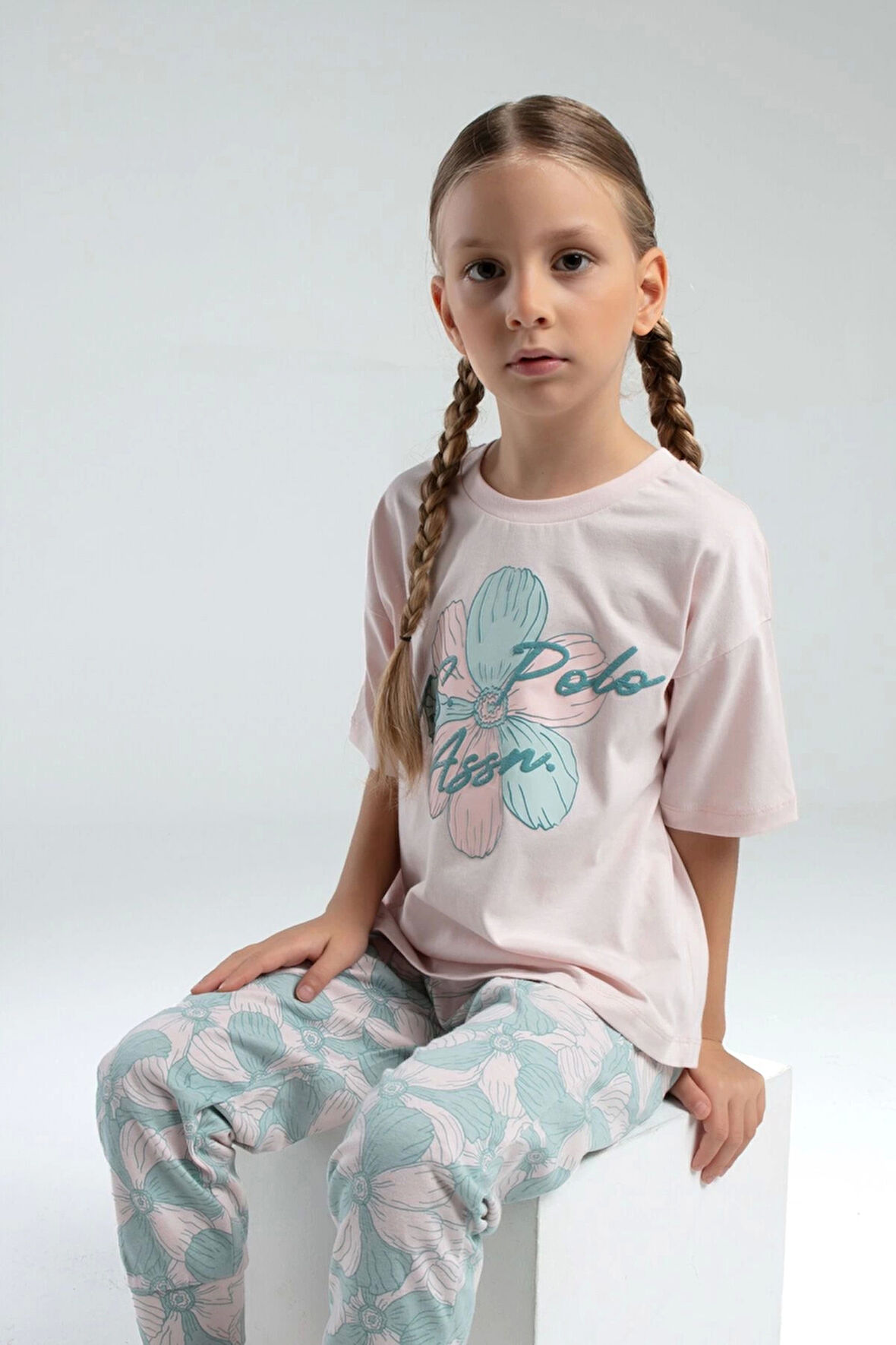 KIZ ÇOCUK PİJAMA TAKIMI - PUDRA