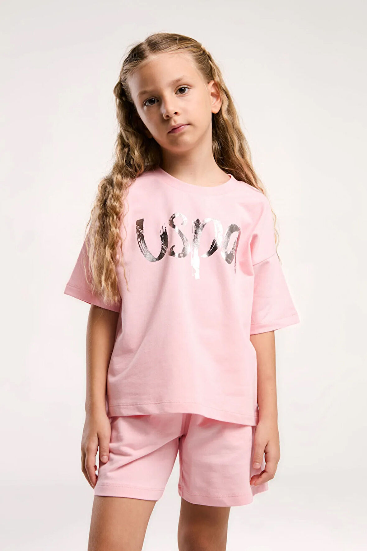 U.S. Polo Assn. Kız Çocuk Pembe Şort Takım