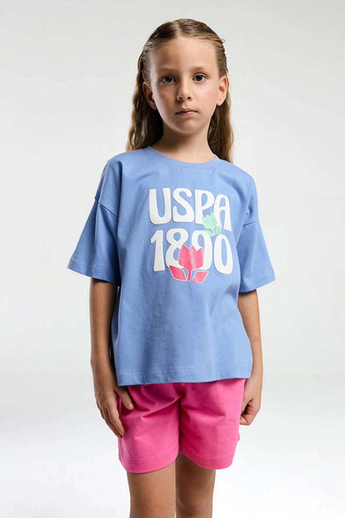 Kız Çocuk Mavi Şort Takım