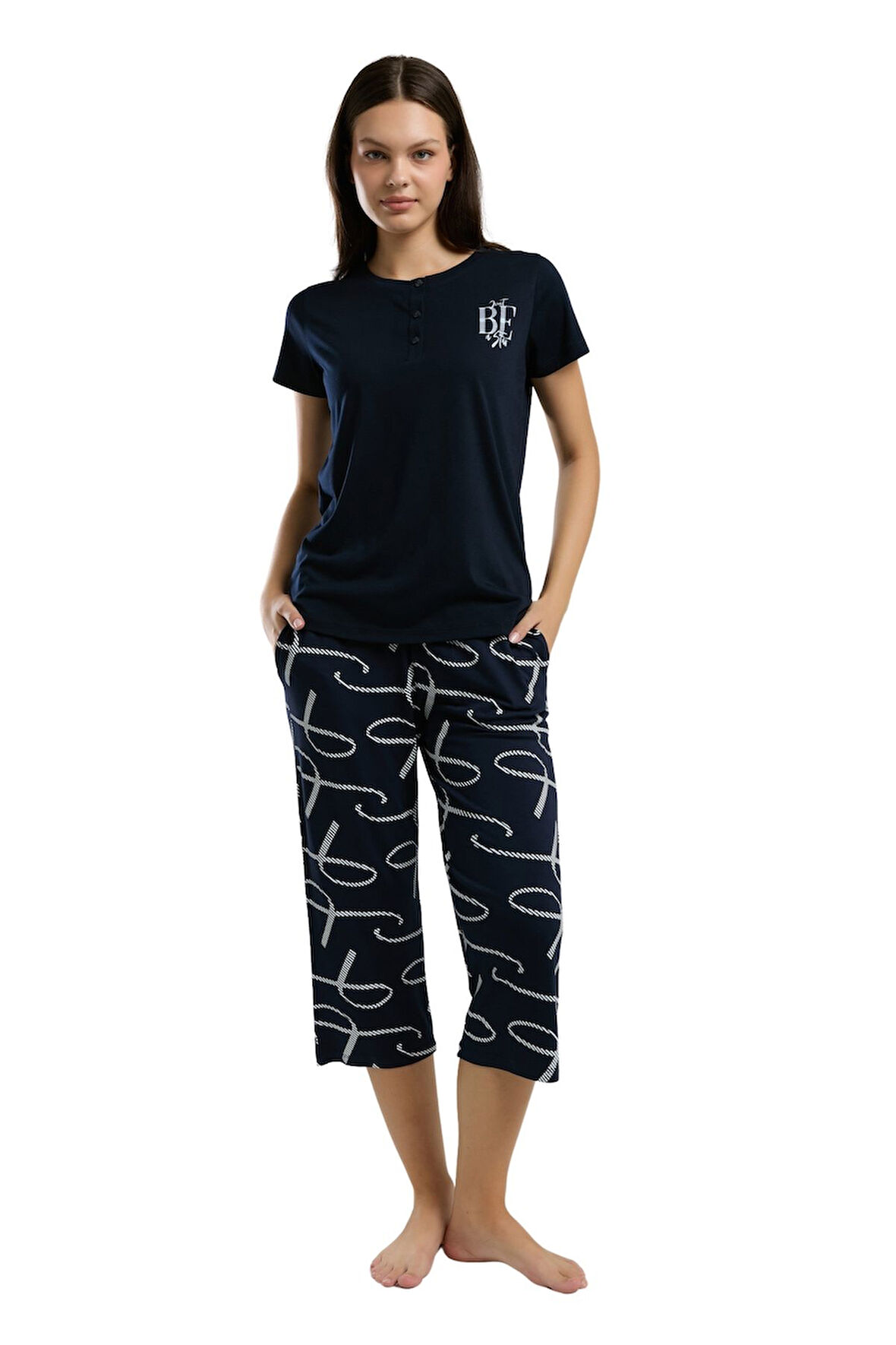 Arnetta Kadın Lacivert Kısa Kol Pijama Takım 3233 