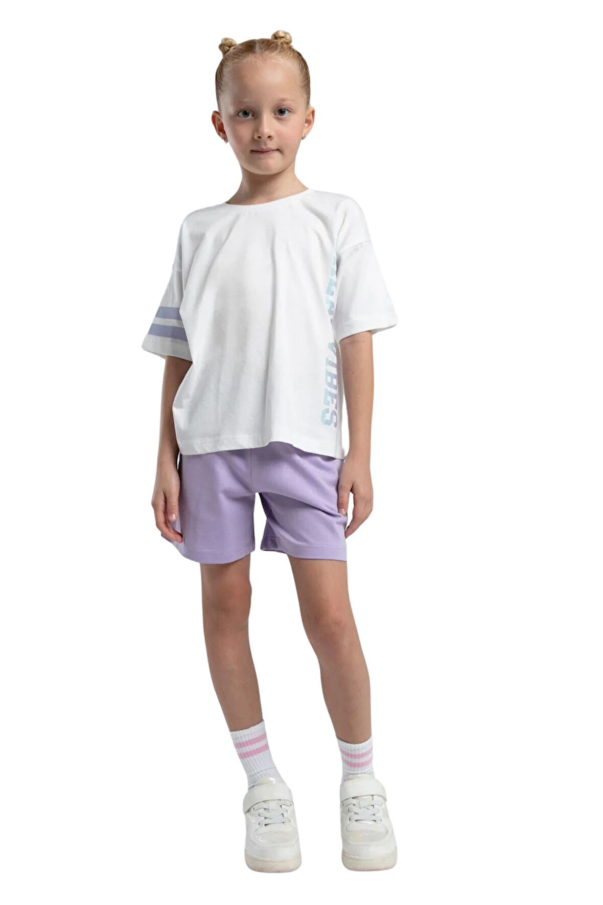 Rolypoly Kız Çocuk Garson Lila Şortlu Pijama Takım 3615 