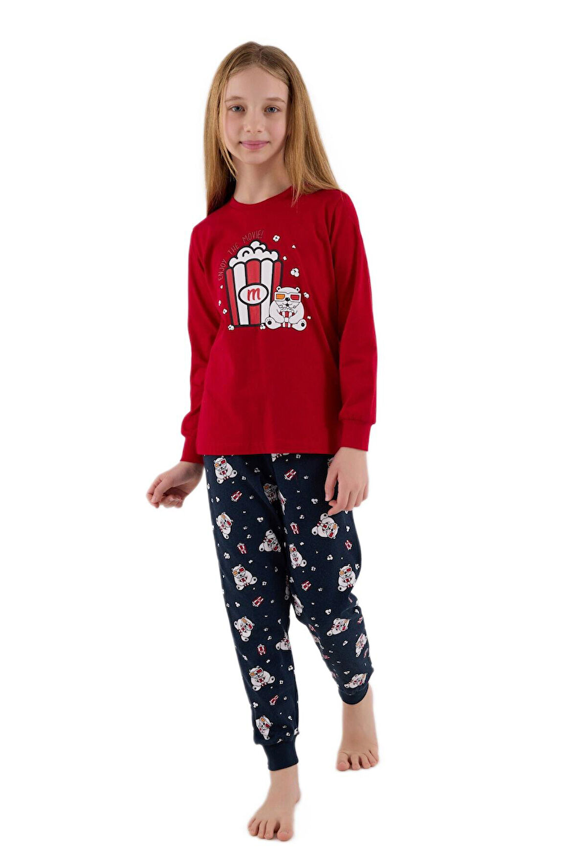 Rolypoly Kız Çocuk Kırmızı Uzun Kollu Pijama Takımı 3678-2 