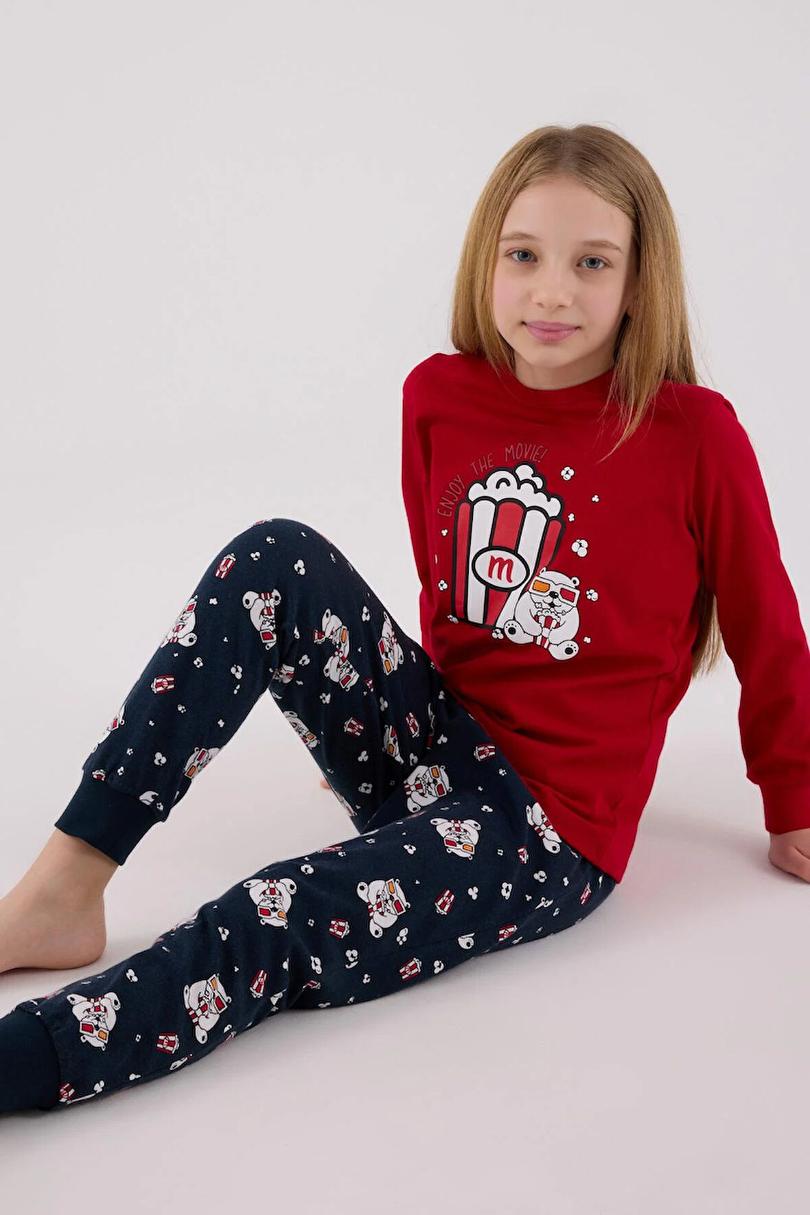 RolyPoly Kız Çocuk Uzun Kol Pijama Takım Kırmızı