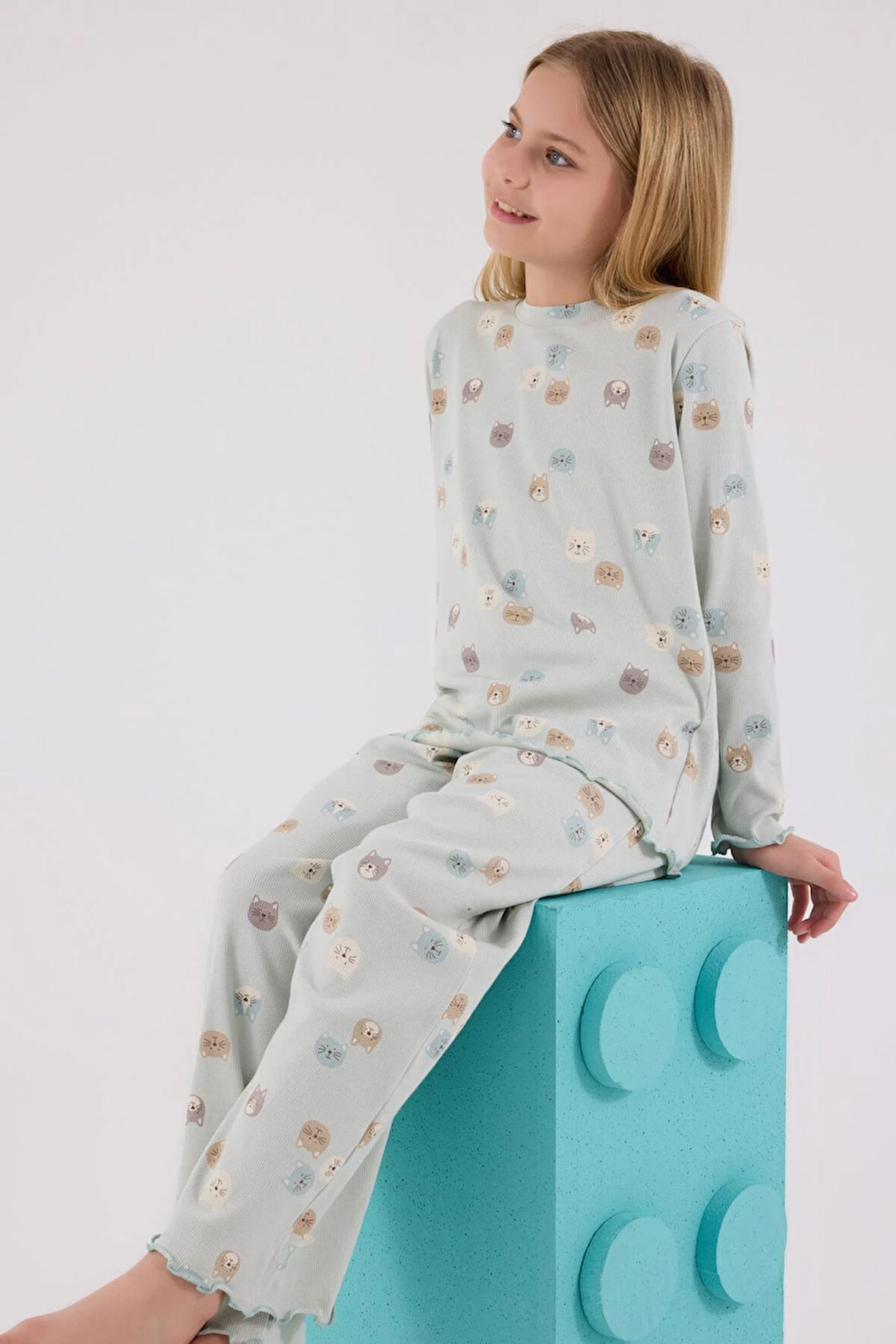 RolyPoly Kız Çocuk Uzun Kol Pijama Takım Açık Yeşil