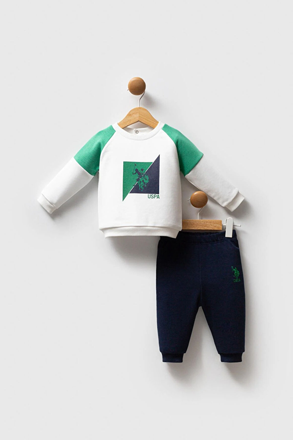 U.S. Polo Assn. Erkek Bebek 2'li Takım Beyaz-Yeşil