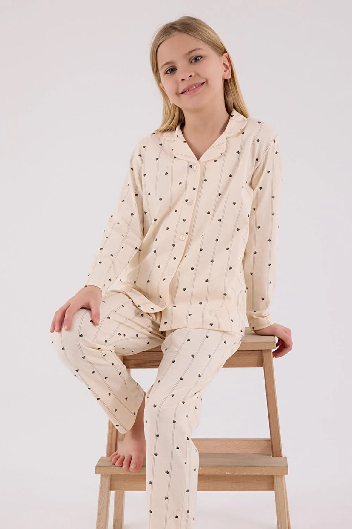 Arnetta Kız Çocuk Gömlek Pijama Krem