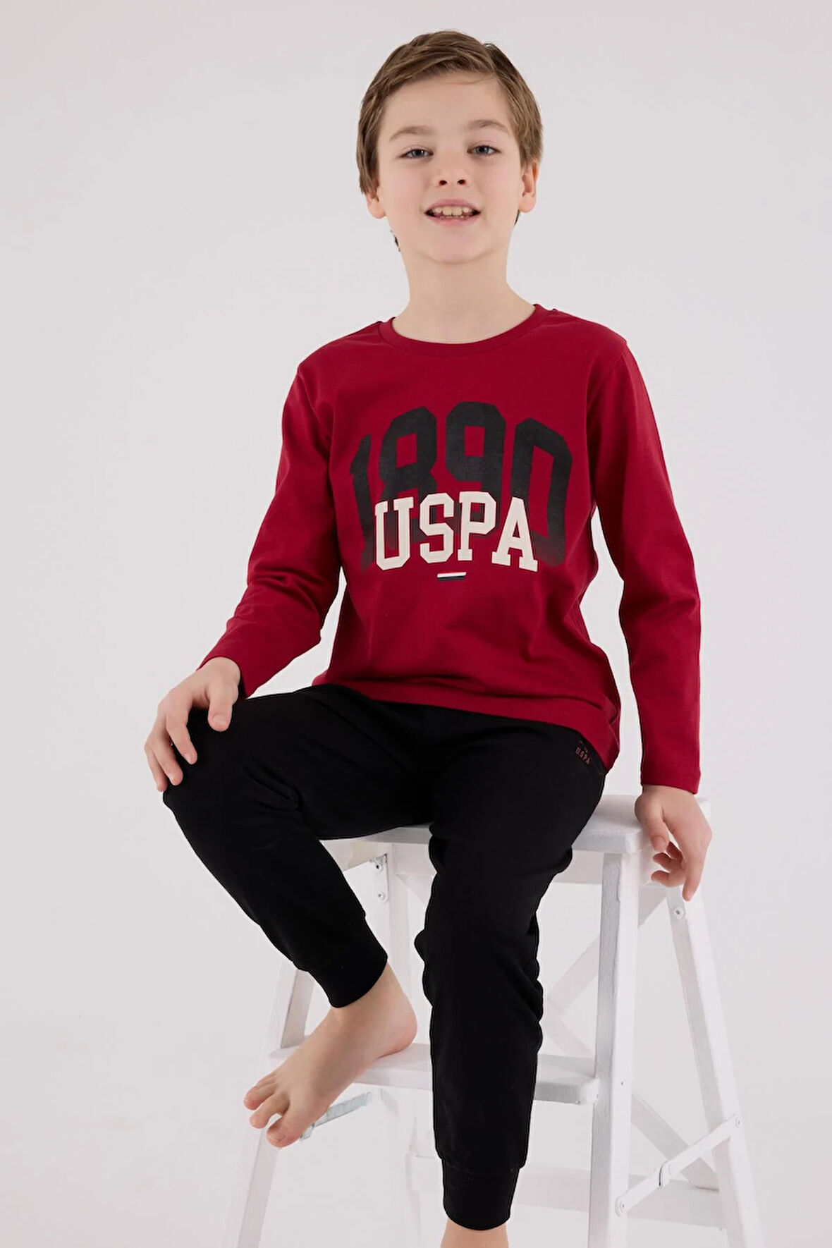 U.S. Polo Assn. Erkek Çocuk Uzun Kol Pijama Takım Bordo