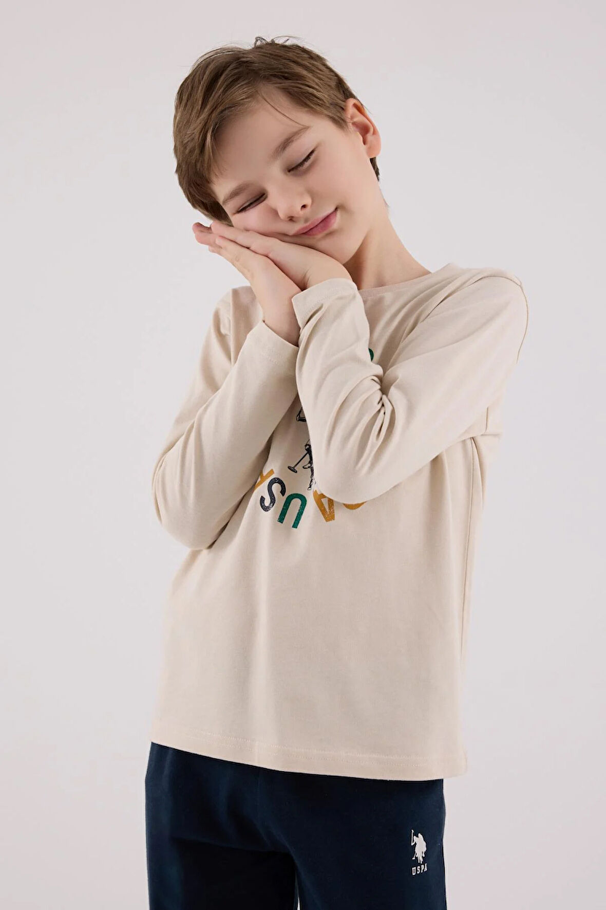 U.S. Polo Assn. Erkek Çocuk Uzun Kol Pijama Takım Bej