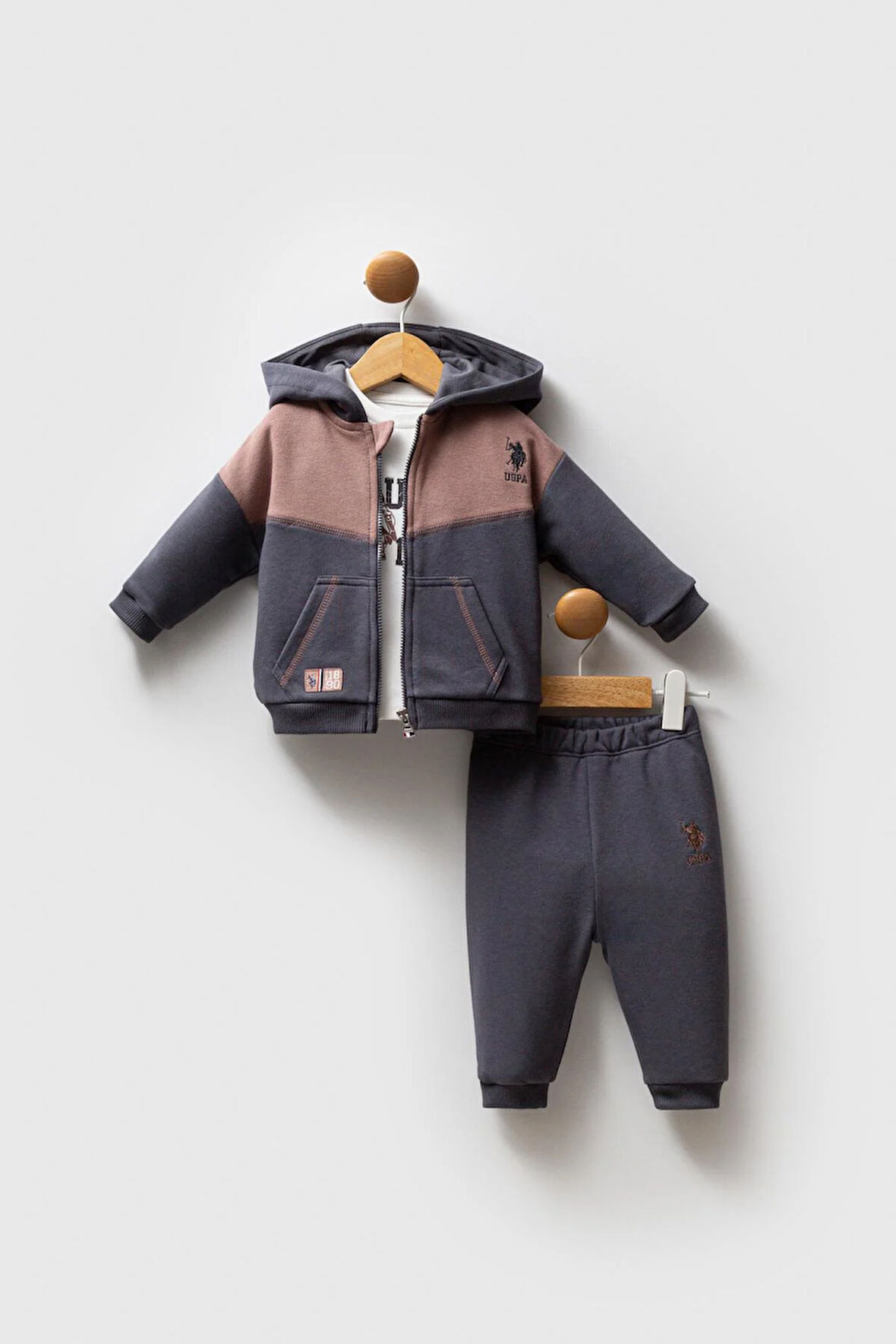 U.S. Polo Assn Erkek Bebek 3'lü Takım Füme