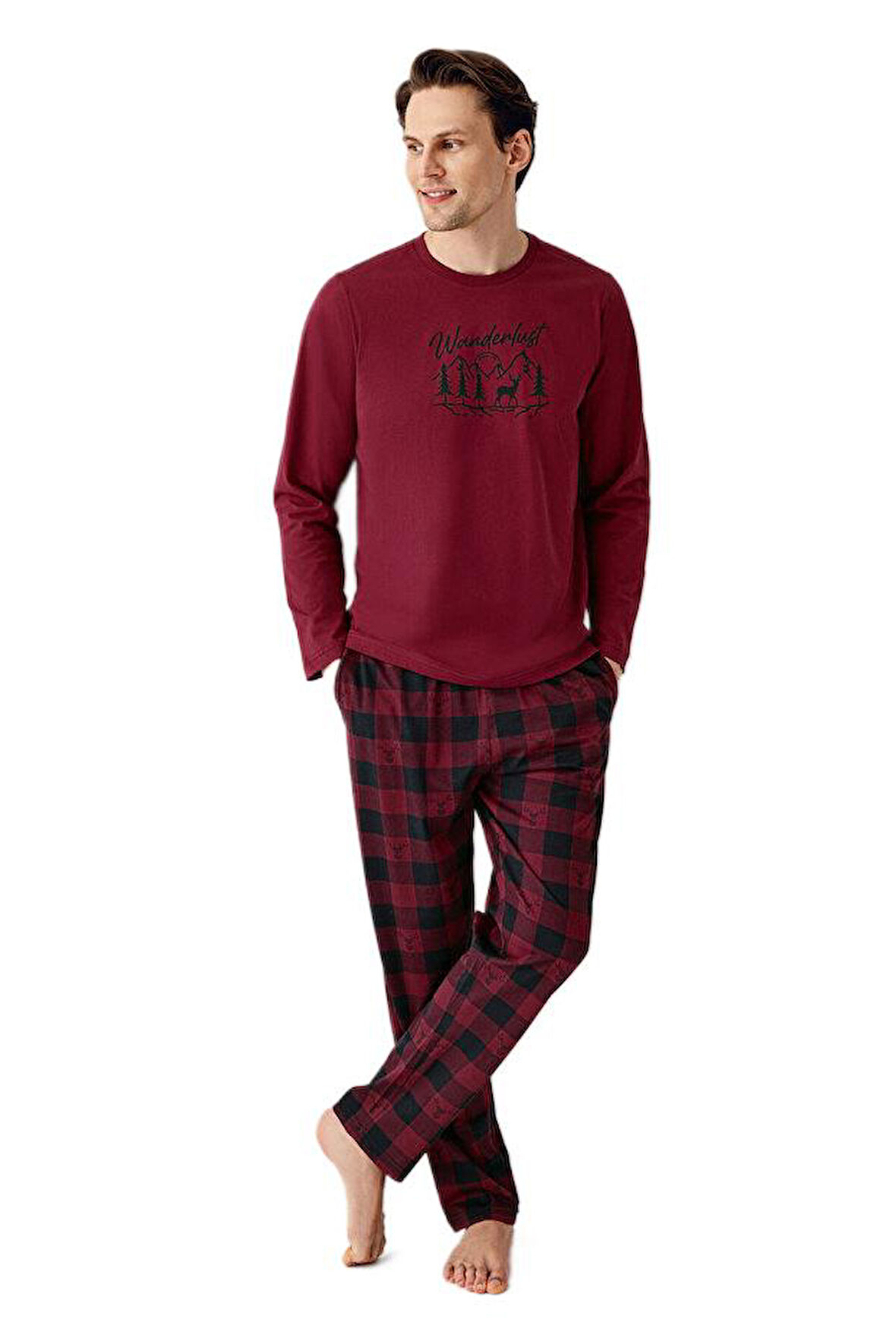 Arnetta Erkek Bordo Uzun Kollu Pijama Takımı 3502-S 