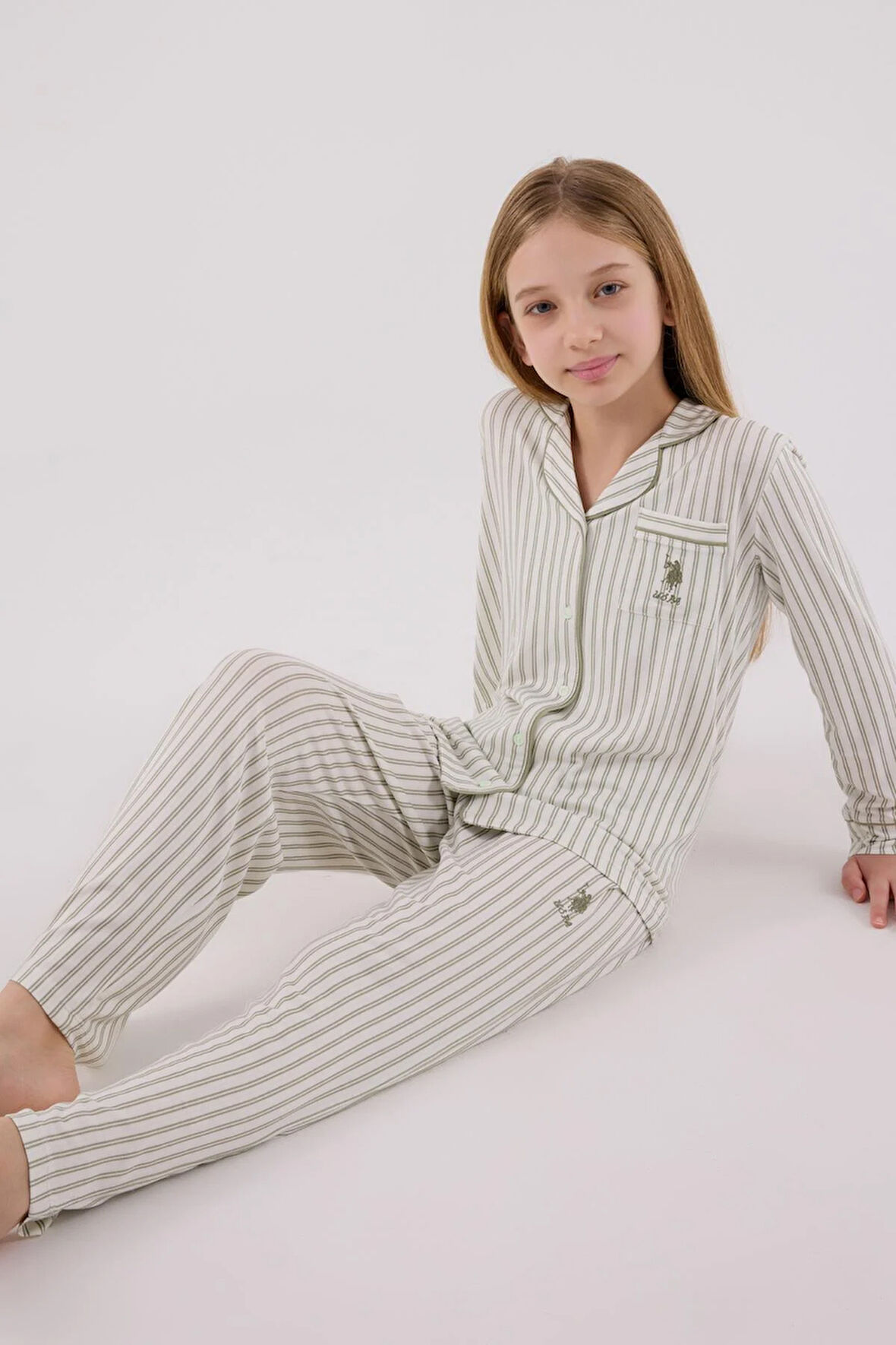 U.S. Polo Assn Kız Çocuk Gömlek Pijama Çay Yeşili